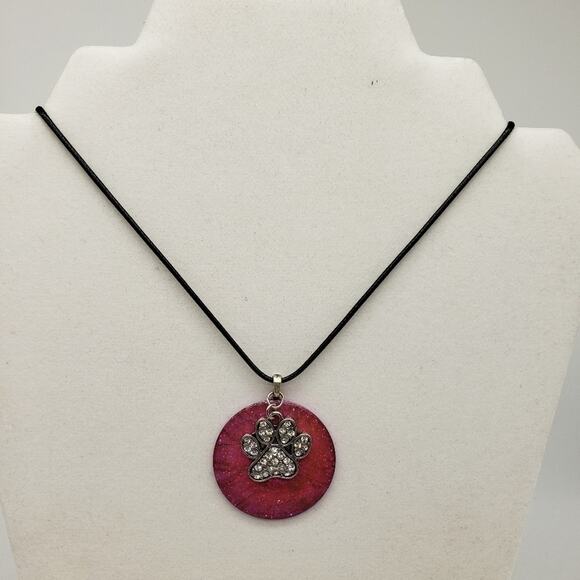 Paw Print Charm on Painted Washer Necklace - Picture 4 of 4